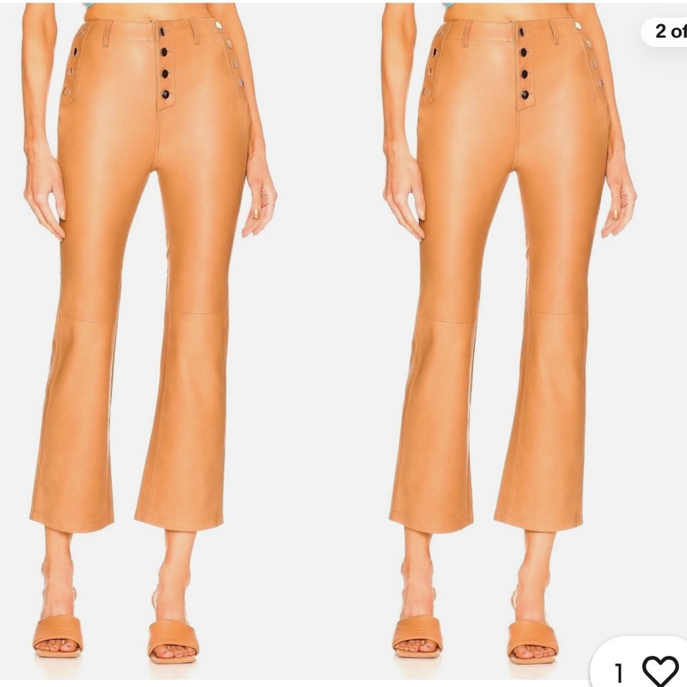 Camila Coelho Alyssa Leather Button Crop Pant Camel Xs Nwt Retail $358 Revolve